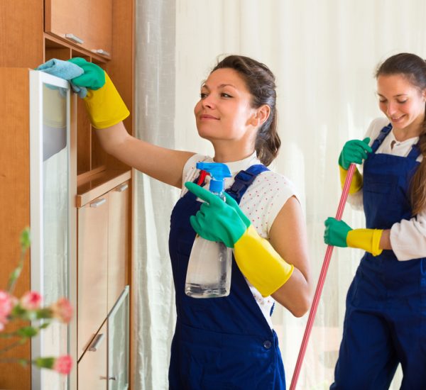 Smiling,Professional,Cleaners,Team,Cleaning,In,The,House,With,Rags